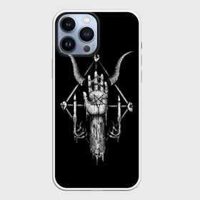 Чехол для iPhone 13 Pro Max с принтом Анархия в Рязани,  |  | Тематика изображения на принте: анархия | зло | пентаграмма | рога | рука | свечки | тьма | черно белое