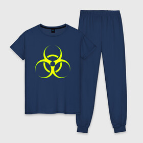 Женская пижама хлопок с принтом BIOHAZARD в Рязани, 100% хлопок | брюки и футболка прямого кроя, без карманов, на брюках мягкая резинка на поясе и по низу штанин | biohazard | radiation | re | re3 | residenr evil | toxic | virusвирус | world war z | биохазард | обитель зла | радиация | токсик | эпидемия