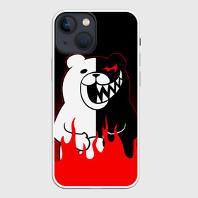 Чехол для iPhone 13 mini с принтом MONOKUMA горит в пламени в Рязани,  |  | anime | bear | black  white | danganronpa | kurokuma | monodam | monokuma | monomi | monotaro | rabbit | school | shirokuma | аниме | главарь | мoноми | монокума | черно белый | школа