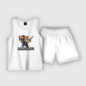 Детская пижама с шортами хлопок с принтом MINECRAFT в Рязани,  |  | block | creeper | cube | minecraft | pixel | блок | геометрия | крафт | крипер | кубики | майнкрафт | пиксели