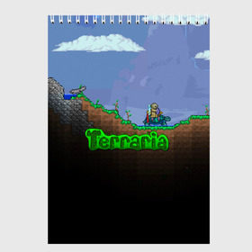 Скетчбук с принтом terraria game в Рязани, 100% бумага
 | 48 листов, плотность листов — 100 г/м2, плотность картонной обложки — 250 г/м2. Листы скреплены сверху удобной пружинной спиралью | game | pixel | terraria | игра | пиксель | террариа