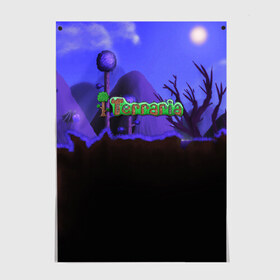 Постер с принтом TERRARIA в Рязани, 100% бумага
 | бумага, плотность 150 мг. Матовая, но за счет высокого коэффициента гладкости имеет небольшой блеск и дает на свету блики, но в отличии от глянцевой бумаги не покрыта лаком | game | pixel | terraria | игра | пиксель | террариа