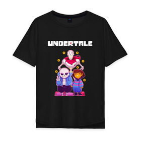 Мужская футболка хлопок Oversize с принтом UNDERTALE в Рязани, 100% хлопок | свободный крой, круглый ворот, “спинка” длиннее передней части | asriel dreemurr | chara | frisk | gaster blaster | sans | undertale | азриэль дримурр | андертейл | андрайн | гастер | меттатон | санс | фриск | чара