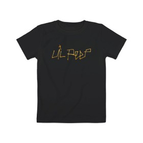 Детская футболка хлопок с принтом LIL PEEP GOLDEN LOGO в Рязани, 100% хлопок | круглый вырез горловины, полуприлегающий силуэт, длина до линии бедер | lil peep | lil prince | pink | зарубежная музыка | лил пип | маленький принц