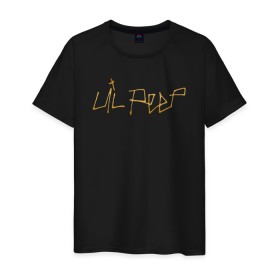 Мужская футболка хлопок с принтом LIL PEEP GOLDEN LOGO в Рязани, 100% хлопок | прямой крой, круглый вырез горловины, длина до линии бедер, слегка спущенное плечо. | lil peep | lil prince | pink | зарубежная музыка | лил пип | маленький принц