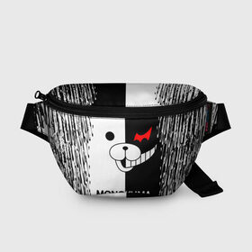 Поясная сумка 3D с принтом MONOKUMA. в Рязани, 100% полиэстер | плотная ткань, ремень с регулируемой длиной, внутри несколько карманов для мелочей, основное отделение и карман с обратной стороны сумки застегиваются на молнию | anime | bear | black  white | danganronpa | kurokuma | monodam | monokuma | monomi | monotaro | pink | rabbit | school | shirokuma | аниме | главарь | мoноми | монокума | черно белый | школа