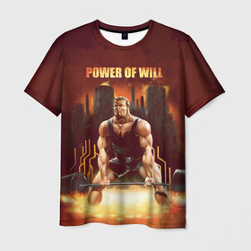 Мужская футболка 3D с принтом Power of will в Рязани, 100% полиэфир | прямой крой, круглый вырез горловины, длина до линии бедер | power | powerlifting | sport | strength | weightlifting | бодибилдинг | качок | пауэрлифтинг | сила | спорт