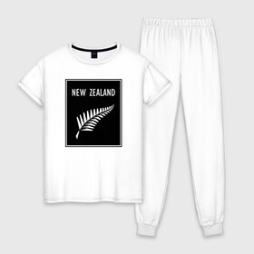 Женская пижама хлопок с принтом Регби Новая Зеландия в Рязани, 100% хлопок | брюки и футболка прямого кроя, без карманов, на брюках мягкая резинка на поясе и по низу штанин | rugby | регби | спорт | футбол