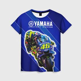 Женская футболка 3D с принтом Valentino Rossi в Рязани, 100% полиэфир ( синтетическое хлопкоподобное полотно) | прямой крой, круглый вырез горловины, длина до линии бедер | bike | bikes | moto | moto gp | motogp | rossi | vale | valentino rossi | yamaha | yamaha motogp | байкер | вале | валентино росси | мото | мото гп | мотогонки | мотогп | мотоцикл | мотоциклист | мотоциклы | росси