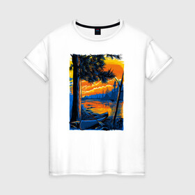 Женская футболка хлопок с принтом Байдарка на берегу реки в Рязани, 100% хлопок | прямой крой, круглый вырез горловины, длина до линии бедер, слегка спущенное плечо | boat | canoe | kayak | байдарка | водник | каноэ | каяк | лодка | сплав