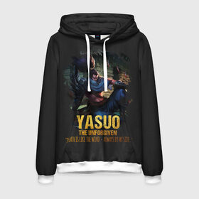 Мужская толстовка 3D с принтом Yasuo в Рязани, 100% полиэстер | двухслойный капюшон со шнурком для регулировки, мягкие манжеты на рукавах и по низу толстовки, спереди карман-кенгуру с мягким внутренним слоем. | jinx | kda | league | lol | moba | pentakill | riot | rise | rus | skins | варвик | варус | воин | легенд | лига | лол | маг | стрелок | танк | чемпион