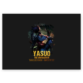 Поздравительная открытка с принтом Yasuo в Рязани, 100% бумага | плотность бумаги 280 г/м2, матовая, на обратной стороне линовка и место для марки
 | jinx | kda | league | lol | moba | pentakill | riot | rise | rus | skins | варвик | варус | воин | легенд | лига | лол | маг | стрелок | танк | чемпион