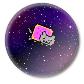 Значок с принтом Nyan Cat в Рязани,  металл | круглая форма, металлическая застежка в виде булавки | cat | meme | nyan cat | space | youtube | животное | звезды | интернет | космос | кошка | мем | прикол | радуга | юмор | ютуб