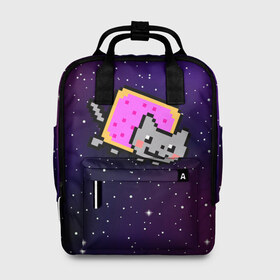 Женский рюкзак 3D с принтом Nyan Cat в Рязани, 100% полиэстер | лямки с регулируемой длиной, сверху ручки, чтобы рюкзак нести как сумку. Основное отделение закрывается на молнию, как и внешний карман. Внутри два дополнительных кармана, один из которых закрывается на молнию. По бокам два дополнительных кармашка, куда поместится маленькая бутылочка
 | Тематика изображения на принте: cat | meme | nyan cat | space | youtube | животное | звезды | интернет | космос | кошка | мем | прикол | радуга | юмор | ютуб