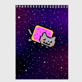 Скетчбук с принтом Nyan Cat в Рязани, 100% бумага
 | 48 листов, плотность листов — 100 г/м2, плотность картонной обложки — 250 г/м2. Листы скреплены сверху удобной пружинной спиралью | Тематика изображения на принте: cat | meme | nyan cat | space | youtube | животное | звезды | интернет | космос | кошка | мем | прикол | радуга | юмор | ютуб