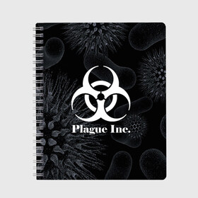 Тетрадь с принтом PLAGUE INC в Рязани, 100% бумага | 48 листов, плотность листов — 60 г/м2, плотность картонной обложки — 250 г/м2. Листы скреплены сбоку удобной пружинной спиралью. Уголки страниц и обложки скругленные. Цвет линий — светло-серый
 | molecule | plague inc | абстракция | бактерии | вирус | клетки | медицина | микробы | молекулы | наука | нейрон | нейроны | планета | текстура | текстуры | формула