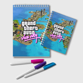 Блокнот с принтом GRAND THEFT AUTOVICE CITY в Рязани, 100% бумага | 48 листов, плотность листов — 60 г/м2, плотность картонной обложки — 250 г/м2. Листы скреплены удобной пружинной спиралью. Цвет линий — светло-серый
 | grand theft auto 2 | grand theft auto 3 | grand theft auto v | grand theft auto: san andreas | grand theft auto: vice city | gta 5 | gta online | gta v | город | игры