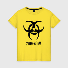 Женская футболка хлопок с принтом 2019-nCoV в Рязани, 100% хлопок | прямой крой, круглый вырез горловины, длина до линии бедер, слегка спущенное плечо | 2019 ncov | биологическая угроза | вирус | китай | китайский грипп | коронавирус | опасность | пандемия | ухань | эпидемия