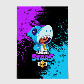 Постер с принтом Brawl Stars Leon Shark в Рязани, 100% бумага
 | бумага, плотность 150 мг. Матовая, но за счет высокого коэффициента гладкости имеет небольшой блеск и дает на свету блики, но в отличии от глянцевой бумаги не покрыта лаком | brawl stars | crow | game | leon | бравл | бравл стар | бравл старс | ворон | ворона | детская | детям | игра | компьютерная игра | кров | леон | персонаж | развлечение