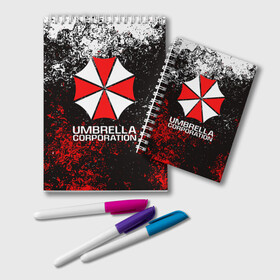 Блокнот с принтом UMBRELLA CORP в Рязани, 100% бумага | 48 листов, плотность листов — 60 г/м2, плотность картонной обложки — 250 г/м2. Листы скреплены удобной пружинной спиралью. Цвет линий — светло-серый
 | Тематика изображения на принте: ada wong | biohazard | leon | nemesis | project resistance | raccoon city | re2 | resident evil 2 | rpd | stars | umbrella | ада вонг | амбрелла | немесис | ужасы