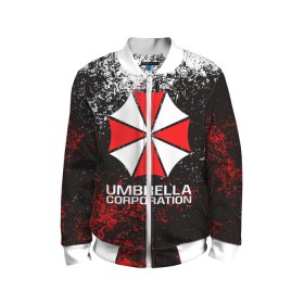 Детский бомбер 3D с принтом UMBRELLA CORP в Рязани, 100% полиэстер | застегивается на молнию, по бокам два кармана без застежек, мягкие манжеты, по низу бомбера и на воротнике — эластичная резинка | ada wong | biohazard | leon | nemesis | project resistance | raccoon city | re2 | resident evil 2 | rpd | stars | umbrella | ада вонг | амбрелла | немесис | ужасы