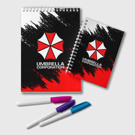 Блокнот с принтом UMBRELLA CORP в Рязани, 100% бумага | 48 листов, плотность листов — 60 г/м2, плотность картонной обложки — 250 г/м2. Листы скреплены удобной пружинной спиралью. Цвет линий — светло-серый
 | Тематика изображения на принте: ada wong | biohazard | leon | nemesis | project resistance | raccoon city | re2 | resident evil 2 | rpd | stars | umbrella | ада вонг | амбрелла | немесис | ужасы