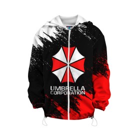 Детская куртка 3D с принтом UMBRELLA CORP в Рязани, 100% полиэстер | застежка — молния, подол и капюшон оформлены резинкой с фиксаторами, по бокам — два кармана без застежек, один потайной карман на груди, плотность верхнего слоя — 90 г/м2; плотность флисового подклада — 260 г/м2 | Тематика изображения на принте: ada wong | biohazard | leon | nemesis | project resistance | raccoon city | re2 | resident evil 2 | rpd | stars | umbrella | ада вонг | амбрелла | немесис | ужасы