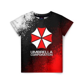 Детская футболка 3D с принтом UMBRELLA CORP в Рязани, 100% гипоаллергенный полиэфир | прямой крой, круглый вырез горловины, длина до линии бедер, чуть спущенное плечо, ткань немного тянется | ada wong | biohazard | leon | nemesis | project resistance | raccoon city | re2 | resident evil 2 | rpd | stars | umbrella | ада вонг | амбрелла | немесис | ужасы