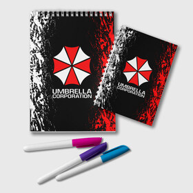 Блокнот с принтом UMBRELLA CORP в Рязани, 100% бумага | 48 листов, плотность листов — 60 г/м2, плотность картонной обложки — 250 г/м2. Листы скреплены удобной пружинной спиралью. Цвет линий — светло-серый
 | Тематика изображения на принте: ada wong | biohazard | leon | nemesis | project resistance | raccoon city | re2 | resident evil 2 | rpd | stars | umbrella | ада вонг | амбрелла | немесис | ужасы