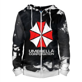 Мужская толстовка 3D на молнии с принтом UMBRELLA CORP в Рязани, 100% полиэстер | длина до линии бедра, манжеты и пояс оформлены мягкой тканевой резинкой, двухслойный капюшон со шнурком для регулировки, спереди молния, по бокам два кармана | Тематика изображения на принте: 