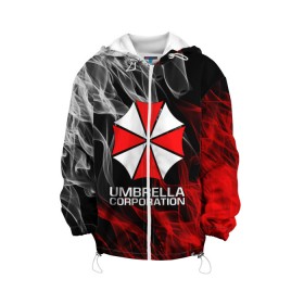 Детская куртка 3D с принтом UMBRELLA CORP в Рязани, 100% полиэстер | застежка — молния, подол и капюшон оформлены резинкой с фиксаторами, по бокам — два кармана без застежек, один потайной карман на груди, плотность верхнего слоя — 90 г/м2; плотность флисового подклада — 260 г/м2 | ada wong | biohazard | leon | nemesis | project resistance | raccoon city | re2 | resident evil 2 | rpd | stars | umbrella | ада вонг | амбрелла | немесис | ужасы