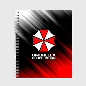 Тетрадь с принтом UMBRELLA CORP в Рязани, 100% бумага | 48 листов, плотность листов — 60 г/м2, плотность картонной обложки — 250 г/м2. Листы скреплены сбоку удобной пружинной спиралью. Уголки страниц и обложки скругленные. Цвет линий — светло-серый
 | Тематика изображения на принте: ada wong | biohazard | leon | nemesis | project resistance | raccoon city | re2 | resident evil 2 | rpd | stars | umbrella | ада вонг | амбрелла | немесис | ужасы