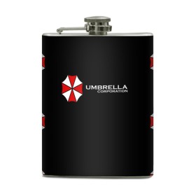 Фляга с принтом Umbrella Corporation в Рязани, металлический корпус | емкость 0,22 л, размер 125 х 94 мм. Виниловая наклейка запечатывается полностью | Тематика изображения на принте: апокалипсис | зла | зомби | обитель | твирус