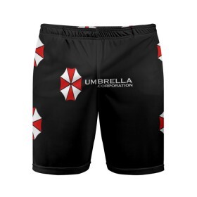 Мужские шорты спортивные с принтом Umbrella Corporation в Рязани,  |  | апокалипсис | зла | зомби | обитель | твирус