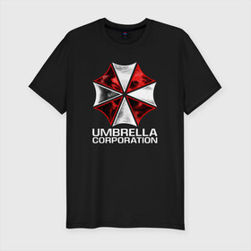 Мужская футболка хлопок Slim с принтом UMBRELLA CORP в Рязани, 92% хлопок, 8% лайкра | приталенный силуэт, круглый вырез ворота, длина до линии бедра, короткий рукав | ada wong | biohazard | leon | nemesis | project resistance | raccoon city | re2 | resident evil 2 | rpd | stars | umbrella | ада вонг | амбрелла | немесис | ужасы