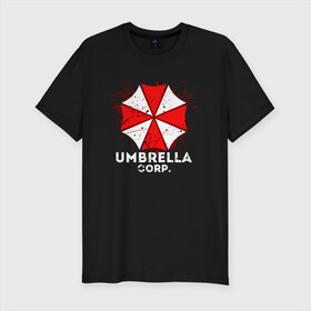 Мужская футболка хлопок Slim с принтом UMBRELLA CORP в Рязани, 92% хлопок, 8% лайкра | приталенный силуэт, круглый вырез ворота, длина до линии бедра, короткий рукав | ada wong | biohazard | leon | nemesis | project resistance | raccoon city | re2 | resident evil 2 | rpd | stars | umbrella | ада вонг | амбрелла | немесис | ужасы