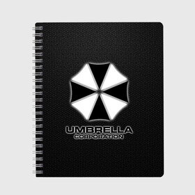 Тетрадь с принтом Umbrella Corporation в Рязани, 100% бумага | 48 листов, плотность листов — 60 г/м2, плотность картонной обложки — 250 г/м2. Листы скреплены сбоку удобной пружинной спиралью. Уголки страниц и обложки скругленные. Цвет линий — светло-серый
 | corporation | umbrella | umbrella corporation | амбрела | амбрелла корпорейшн | военная корпорация | корпорация | фармацевтическая корпорация