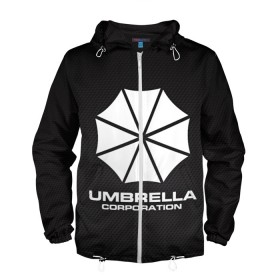 Мужская ветровка 3D с принтом Umbrella Corporation в Рязани, 100% полиэстер | подол и капюшон оформлены резинкой с фиксаторами, два кармана без застежек по бокам, один потайной карман на груди | Тематика изображения на принте: corporation | umbrella | umbrella corporation | амбрела | амбрелла корпорейшн | военная корпорация | корпорация | фармацевтическая корпорация