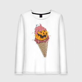 Женский лонгслив хлопок с принтом Pumpkin IceCream в Рязани, 100% хлопок |  | Тематика изображения на принте: helloween | ice cream | icecream | pumpkin | глаз | глазурь | еда | крем | мороженое | рожок | тыква | улыбка