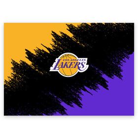 Поздравительная открытка с принтом LA LAKERS в Рязани, 100% бумага | плотность бумаги 280 г/м2, матовая, на обратной стороне линовка и место для марки
 | america | basketball | kobe bryant | la | la lakers | lakers | los angeles lakers | nba | usa | баскетбол | кобе брайант | лос анджелес лейкерс | нба | сша