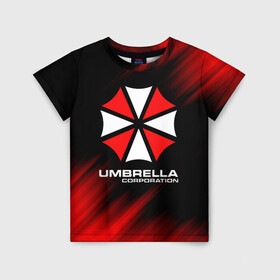 Детская футболка 3D с принтом Umbrella Corporation в Рязани, 100% гипоаллергенный полиэфир | прямой крой, круглый вырез горловины, длина до линии бедер, чуть спущенное плечо, ткань немного тянется | corp | corporation | resident evil | umbrella | umbrella corporation | зомби апокалипсис | зонт | игра