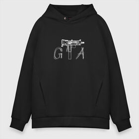 Мужское худи Oversize хлопок с принтом GTA в Рязани, френч-терри — 70% хлопок, 30% полиэстер. Мягкий теплый начес внутри —100% хлопок | боковые карманы, эластичные манжеты и нижняя кромка, капюшон на магнитной кнопке | Тематика изображения на принте: grand theft auto | gta | uzi | гта | игра | пистолет | узи