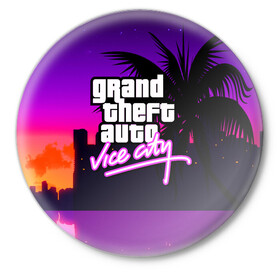 Значок с принтом GTA:VICE CITY в Рязани,  металл | круглая форма, металлическая застежка в виде булавки | Тематика изображения на принте: grand theft auto 2 | grand theft auto 3 | grand theft auto v | grand theft auto: san andreas | grand theft auto: vice city | gta 1 | gta 2 | gta 3 | gta 4 | gta 5 | gta online | gta v | город | игры