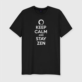 Мужская футболка хлопок Slim с принтом Keep calm & stay Zen в Рязани, 92% хлопок, 8% лайкра | приталенный силуэт, круглый вырез ворота, длина до линии бедра, короткий рукав | aum | zen | будда | буддизм | дзен | мантра | ом | религия