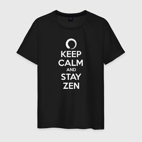 Мужская футболка хлопок с принтом Keep calm & stay Zen в Рязани, 100% хлопок | прямой крой, круглый вырез горловины, длина до линии бедер, слегка спущенное плечо. | aum | zen | будда | буддизм | дзен | мантра | ом | религия