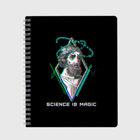 Тетрадь с принтом Magic is science - Пифагор в Рязани, 100% бумага | 48 листов, плотность листов — 60 г/м2, плотность картонной обложки — 250 г/м2. Листы скреплены сбоку удобной пружинной спиралью. Уголки страниц и обложки скругленные. Цвет линий — светло-серый
 | magic | science | астрономия | геометрия | картинки | математика | мем | наука | пифагор | приколы | треугольник | физика | школа | школьник