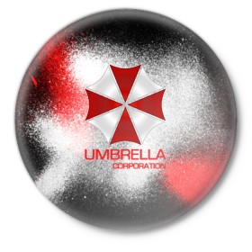 Значок с принтом UMBRELLA CORP в Рязани,  металл | круглая форма, металлическая застежка в виде булавки | biohazard | biohazard 7 | crocodile | fang | game | hand | monster | new umbrella | resident evil | resident evil 7 | umbrella | umbrella corp | umbrella corporation | zombie | обитель