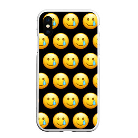 Чехол для iPhone XS Max матовый с принтом New Emoji в Рязани, Силикон | Область печати: задняя сторона чехла, без боковых панелей | crying | emoji | smile | smiling face with tear | tear | плачущий | слеза | смайлик | улыбка | эмодзи