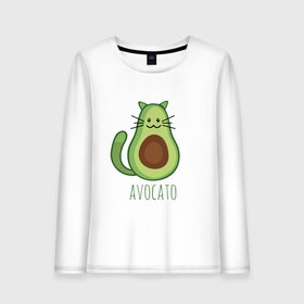 Женский лонгслив хлопок с принтом AVOCATO в Рязани, 100% хлопок |  | avocado | avocato | avogato | cat | cats | авокадо | авокато | авокот | картинка | картинки | кот | коте | котэ | прикольная | прикольные