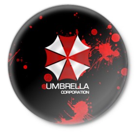 Значок с принтом UMBRELLA CORP в Рязани,  металл | круглая форма, металлическая застежка в виде булавки | biohazard | biohazard 7 | crocodile | fang | game | hand | monster | new umbrella | resident evil | resident evil 7 | umbrella | umbrella corp | umbrella corporation | zombie | обитель